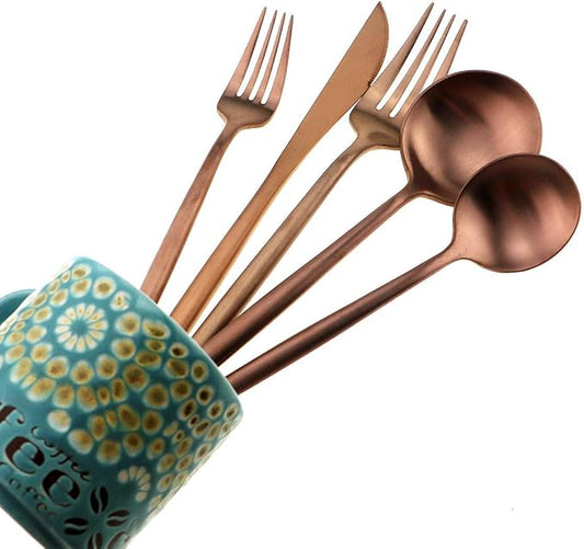 20-Piece 18/10 Stainless Steel Flatware Silverware, Luxury Dinnerware Set Travel Cutlery Tableware Include Knife Fork Spoon Service for 4,Healthy & Eco-Friendly Dishwasher Safe (Rose Gold)