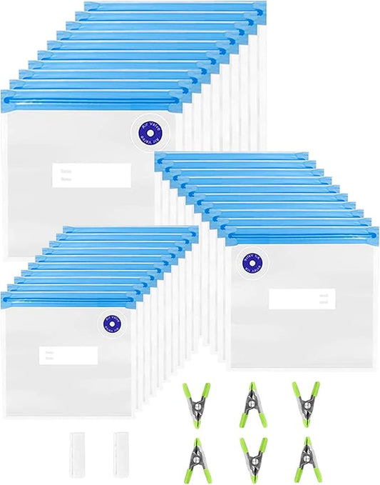 38 PCS Reusable Vacuum Zipper Bags Kit for Sous Vide Cooking, 30 Food Storage Vacuum Sealer Bags with 2 Sealing Clips and 6 Sous Vide Clips for Anova and Joule Cookers