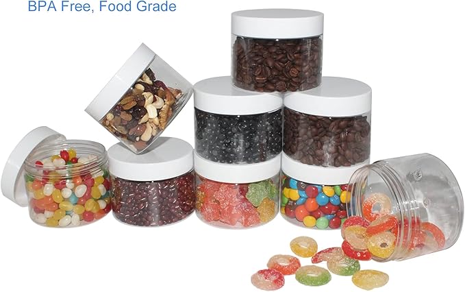 24 Pack 10 oz (300 ml) Plastic Jars with Lids, Food Storage Spice Jars, Craft Storage Favor Jars//Empty Wide-Mouth Jars for Body Butter, Cosmetics(Clear)