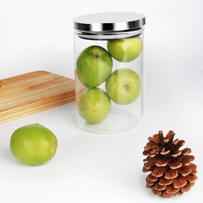 SIXAQUAE Glass Food Storage Containers Jar Stainless Steel Lids 4 Packs 1000ml Airtight Canister Organization Sets Stackable
