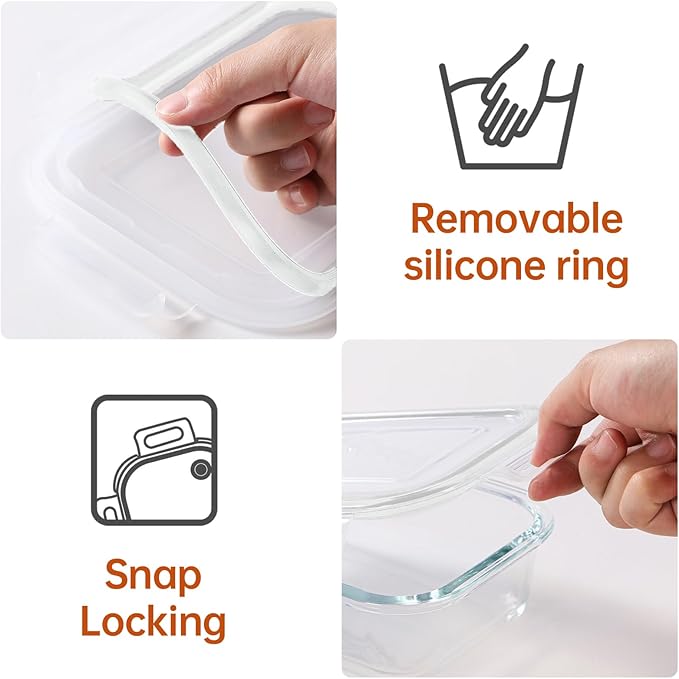 HOMBERKING 8 Pack Glass Food Storage Containers with Lids, Meal Prep Containers, Airtight Bento Boxes with Leak Proof Locking for Microwave, Oven, Freezer and Dishwasher, BPA Free, 5-35oz, white