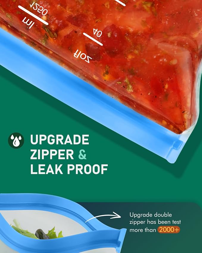 Dishwasher Safe Food Storage Bags Stand Up, 12Pack Reusable Gallon Freezer Bags, Reusable Bags Various Size, Reusable Sandwich Bags, Leakproof BPA Free Reusable Bags for Lunch, Snack(12Pack)