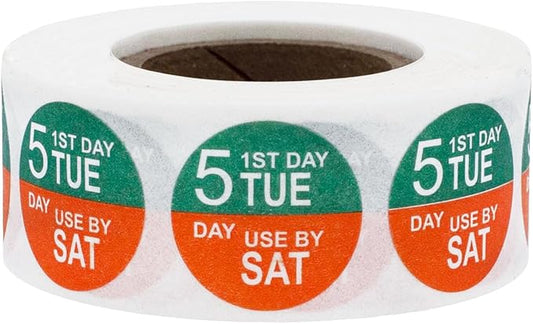 Dissolvable Tuesday Through Saturday 5 Day Food Rotation Labels Use by 3/4 Inch 500 Adhesive Stickers
