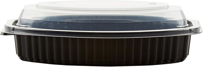 RW Base 16 Ounce Meal Prep Containers, 50 Microwavable To Go Containers With Lids - Disposable, Freezable, Black Plastic Oval Food Containers, Pack Hot And Cold Food, For Takeaway - Restaurantware