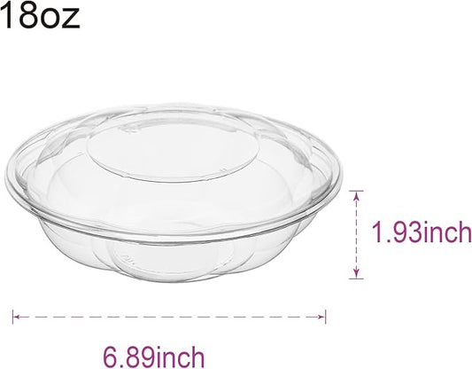 FULING [18 oz. 50 Sets Clear Plastic Salad Bowls with Airtight Lids Disposable To Go Mixing Containers Serving for Fruit, Quinoa, Lunch and Meal Prep