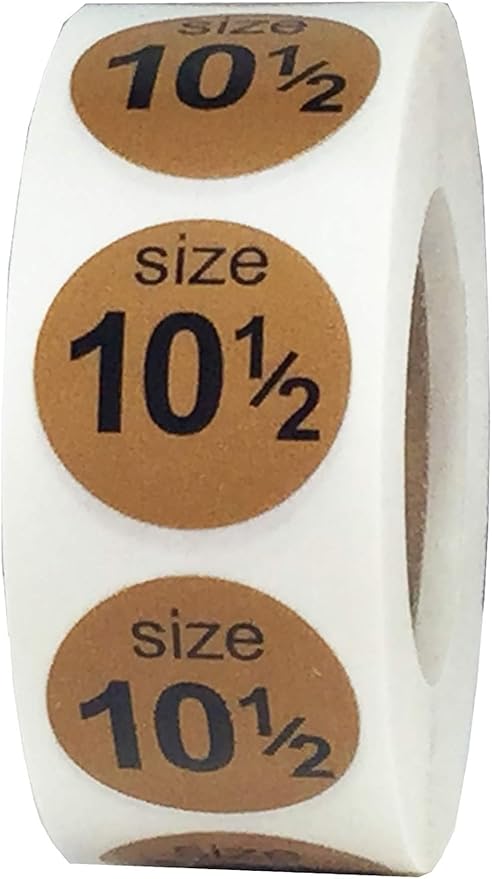 Shoe Size 10 1/2 Tan Stickers for Retail Clothing – 3/4 Inch Round, 500 Semi-Gloss Adhesive Labels Per Roll for Footwear Inventory, Organization, and Display – Made in The USA