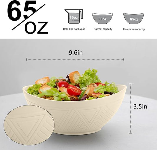 Homienly Salad Bowls Set of 6, 60 OZ Large Wheat Straw Bowls for Kitchen, Camping, Party, Unbreakable Lightweight Popcorn Bowl, Microwave and Dishwasher Safe Bowl Set with Unique Texture - Beige