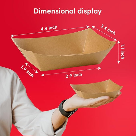 JOLLY CHEF 2lb Paper Food Trays, 1000 Pack Disposable Paper Boat, Kraft Serving Boats, Food Holder Trays for Snacks French Fries Nachos Hot Dog Tacos BBQ Party