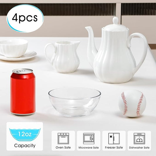 NUTRIUPS 4 Pack 5.5 Inch Small Glass Bowls, Tempered Glass Prep Bowls, Micowave, Dishwasher and Oven Safe