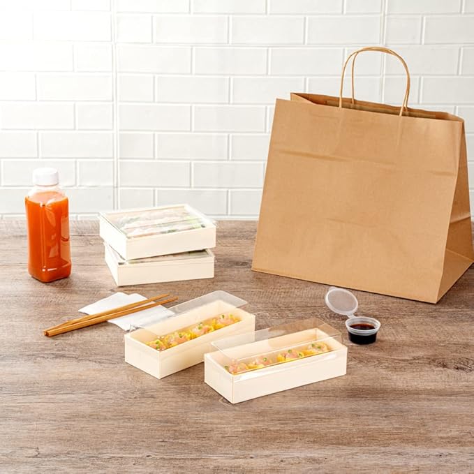 Restaurantware LIDS ONLY: Taipei 7.5 Inch Rectangle Long Straight Lids, 100 Plastic Lids For 18 oz Rectangle Long Straight Wooden Containers - Containers Sold Separately, Clear Plastic Lids