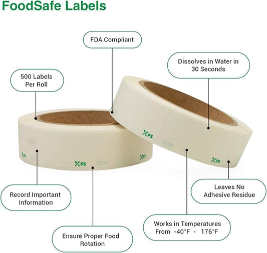 Dissolvable by Food Safe - Leaves No Adhesive Residue Dissolves in Water in 30 Seconds Perfect for Reusable Containers - 500 Labels Per Roll