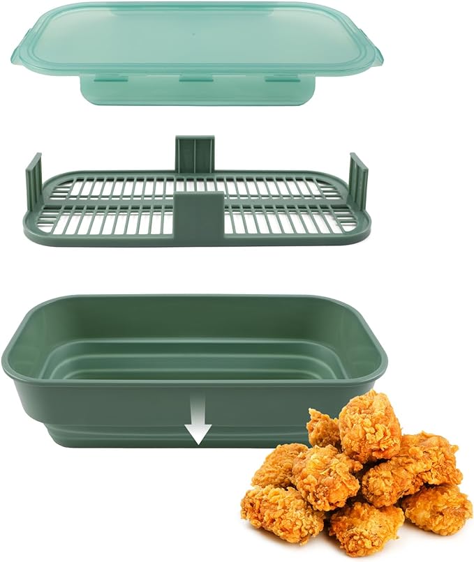COOK WITH COLOR Collapsible Batter Bowl - Mess Free Breading Shaker Container - Great for Fried Fish, Fried Chicken, Onion Rings, Wings & More, Sage