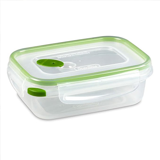 STERILITE 0311 Ultra Seal 3.1 Cup Rectangle Food Storage Container, Clear Green, See Through Lid & Base With New Leaf Accents
