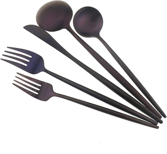 20-Piece 18/10 Stainless Steel Flatware Silverware, Luxury Dinnerware Set Travel Cutlery Tableware Include Knife Fork Spoon Service for 4,Healthy & Eco-Friendly Dishwasher Safe (Purple Matte)