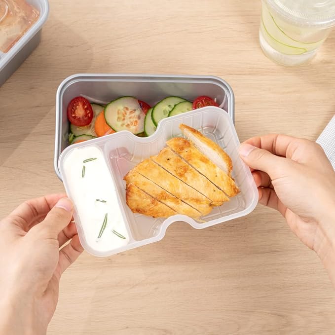 Restaurantware TRAYS ONLY: Futura 10 Ounce Trays For Meal Prep Containers 100 Microwavable Trays For 32 Or 37 Ounce Containers - Containers Sold Separately 2 Compartments White Plastic Food Trays