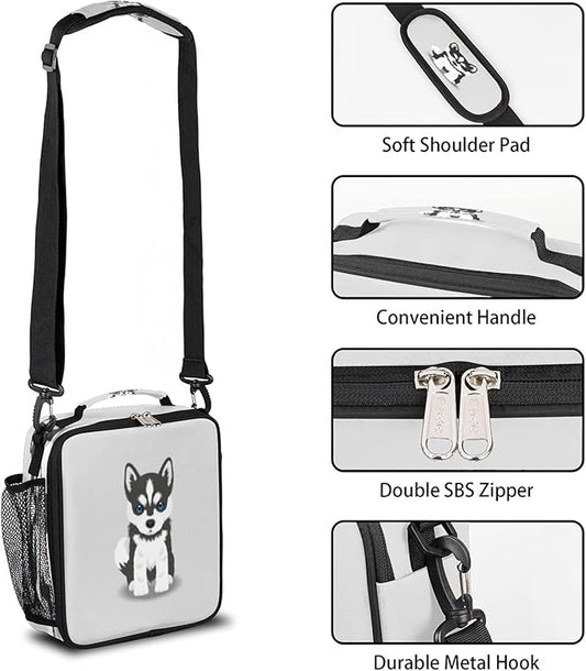 Kids Lunch Box for Boys Girls Husky Dog Lunch Bag Cute Dog Kids Lunch Bags Insulated Kids Lunch Bags with Adjustable Shoulder Strap for School, Picnic