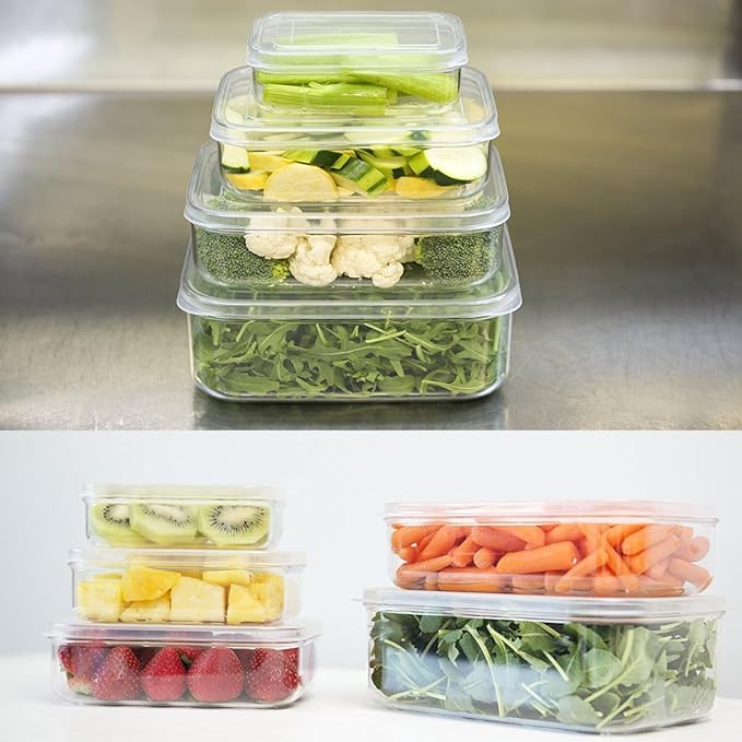 (Set of 5) Micro Clear Shatterproof Food Storage Containers with Lids, Stackable, Nestable BPA-Free Kitchen Canisters, Crystal Clear Tritan Body, Dishwasher & Microwave Safe, Made in Japan