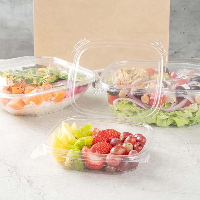 Restaurantware Thermo Tek 8 Ounce Clamshell Containers - Anti-Fog To Go Food Containers - Freezable Rectangle Clear Plastic Food Packaging
