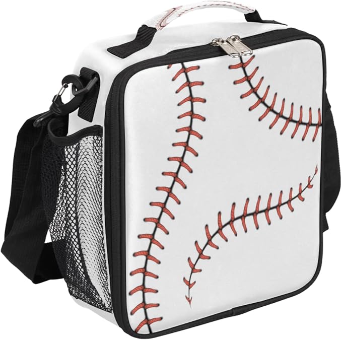 Sport Baseball Kids Lunch Box Baseball Lace Insulated Lunch Bag Tote for Girls Boys Cooler Freezable Meal Prep Bag with Shoulder Strap Waterproof Lunch Container for School Office Picnic