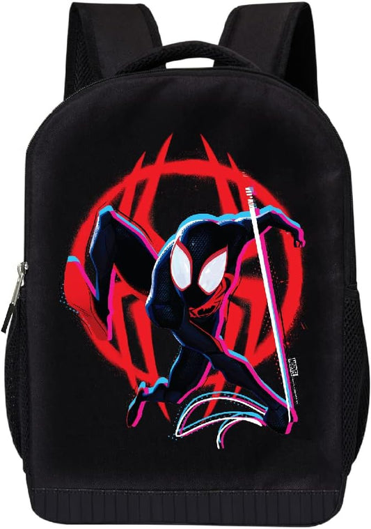 Marvel Comics Spiderman Backpack - Into The Spider-Verse Black Knapsack 16 inch Mesh Padded Bag (Spider Web)
