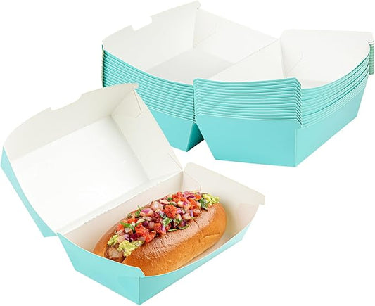 Restaurantware Bio Tek 6.7 x 3.5 x 3.5 Inch Clamshell Food Containers 100 Disposable Sandwich Containers - Hinged Lid Tab-Lock Closure Turquoise Paper Hot Dog Containers Durable Greaseproof