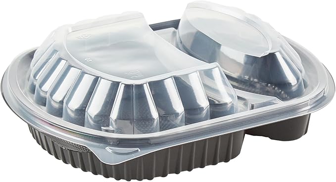 RW Base 28 Ounce Meal Prep Containers, 100 Microwavable To Go Containers With Lids - 2 Compartments, Disposable, Black Plastic Oval Food Containers, For Hot And Cold Food, Freezable - Restaurantware