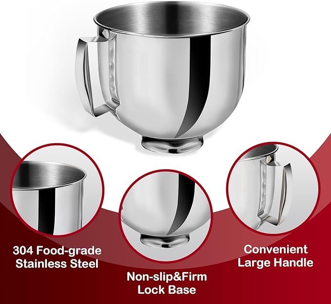 Stainless Steel Stand Mixer Bowl 5 QT For KitchenAid Artisian&Classic Stand Mixeres, Replacement Bowl For KitchenAid Mixers (5 QT)