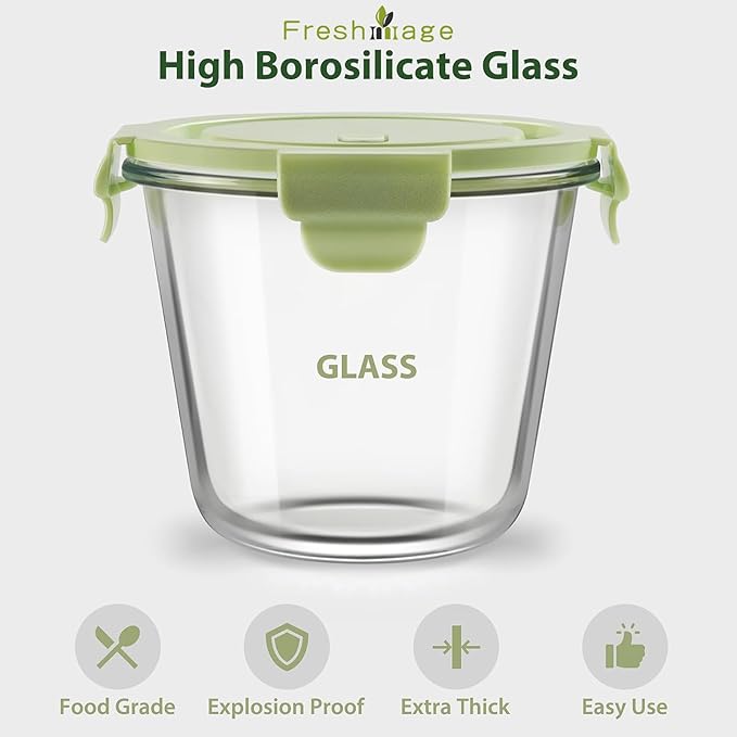 8 PCS Glass Meal Prep Containers with Lids, Airtight 3 Cup Glass Storage Containers Set, Heat-Resistant BPA-Free Containers for Soup Leftover, Microwave, Dishwasher, and Freezer Safe (4 Packs)