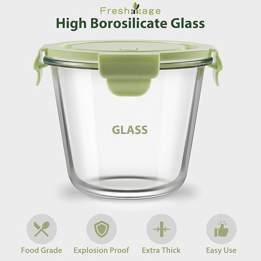 8 PCS Glass Meal Prep Containers with Lids, Airtight 3 Cup Glass Storage Containers Set, Heat-Resistant BPA-Free Containers for Soup Leftover, Microwave, Dishwasher, and Freezer Safe (4 Packs)
