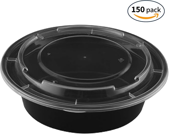 TIYA Takeout Food Containers – 24 oz Bulk 150 Pack with Lids – Plastic Food Storage To-Go Round Bowls – Reusable, Microwavable, Dishwasher Safe – Leak-Proof and Great for Meal Prep – BPA-Free