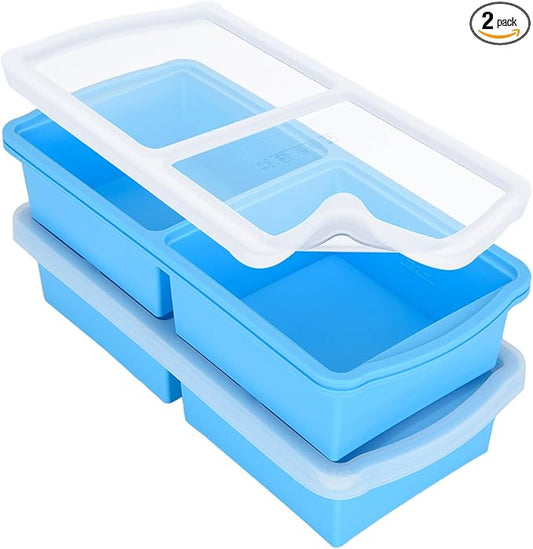 Silicone freezer molds, 2-cup Silicone Freezer Trays with Lid,Soup Freezer Container large Ice Cube Molds, Perfect for Storing Lasagna, Leftovers, Sauces, Portioned Meals and More dishwasher safe