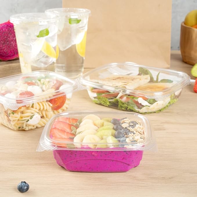 Restaurantware Thermo Tek 12 Ounce Deli Food Containers 100 Anti-Fog Hinged Lid Containers - Freezable Rectangle Clear Plastic To Go Food Containers Disposable