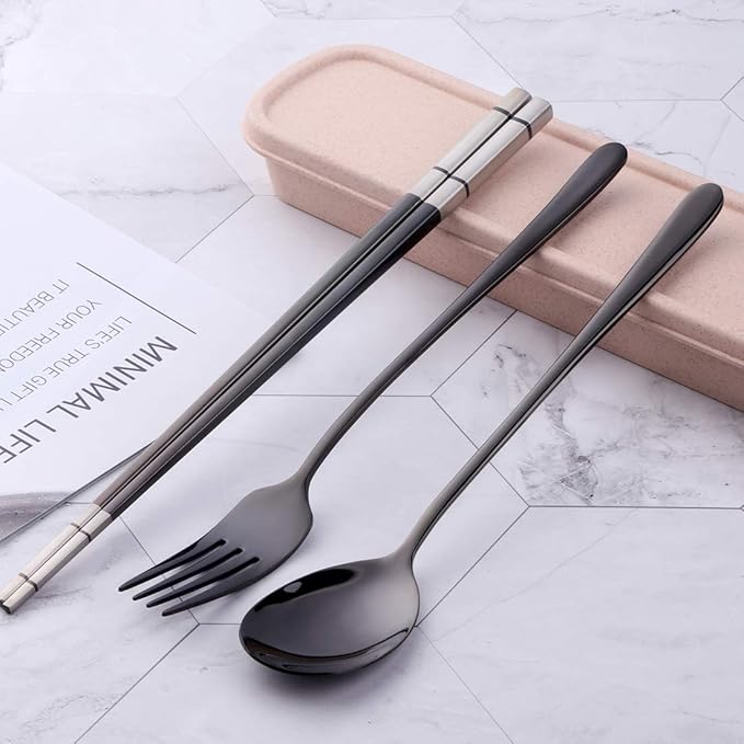 3 PCS Outdoor Flatware Set Fork Spoon Chopsticks/Travel Flatware Set with a Case