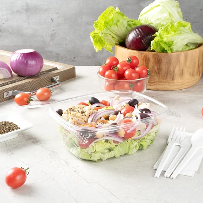 Restaurantware Thermo Tek 32 Ounce Deli Food Containers 100 Anti-Fog Hinged Lid Containers - Freezable Rectangle Clear Plastic To Go Food Containers Disposable