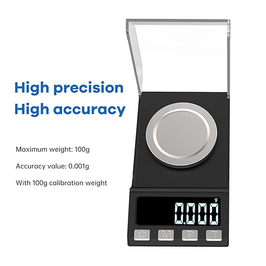 Digital Milligram Scale 100g/0.001g rechargeability, High Precision Portable Jewelry Scale, Powder Scale, Micro Scale for Powder Medicine, Gold, Gem, Reloading, Calibration Weight