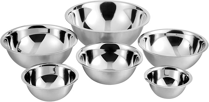 Vinod Cookware Stainless Steel Mixing Bowls - Stackable Mixing Bowl Set - Heavy Duty Flat Bottom Stainless Steel Bowls for Meal Prep, Cooking, Mixing & Serve - Space Saving & Easy Clean - Set of 6