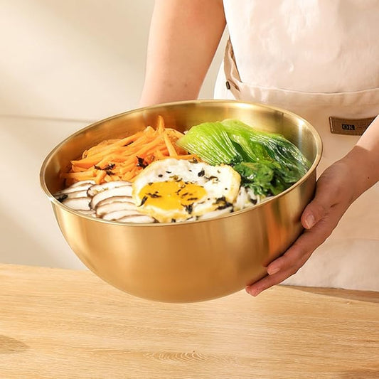 Stainless Steel Salad Bowls Set of 2 Mixing Bowl with Measurement Markings, 4.23 Quart Gold Serving Bowls for Mixing, Cooking, Baking, Prepping and Home Kitchen