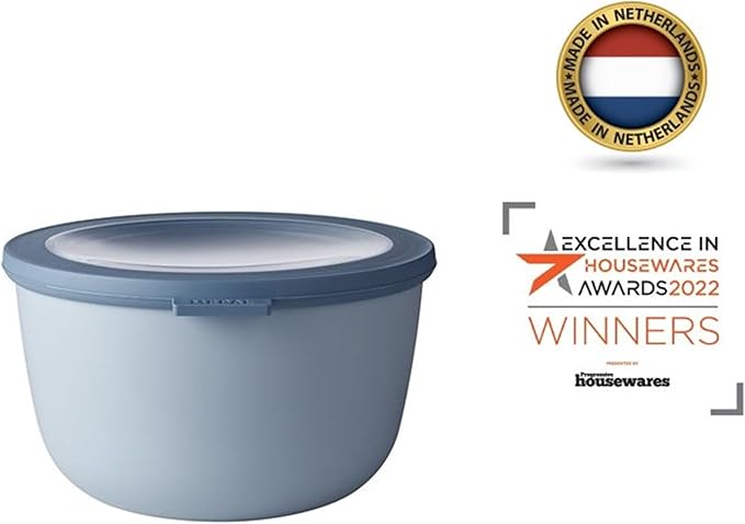 Mepal Cirqula 68oz/2,000ml Multi Food Storage & Serving Tall Bowls with Transparent Lids | Perfect for Food Prep | Microwave & Dishwasher Safe | Nordic Blue | Made in Holland