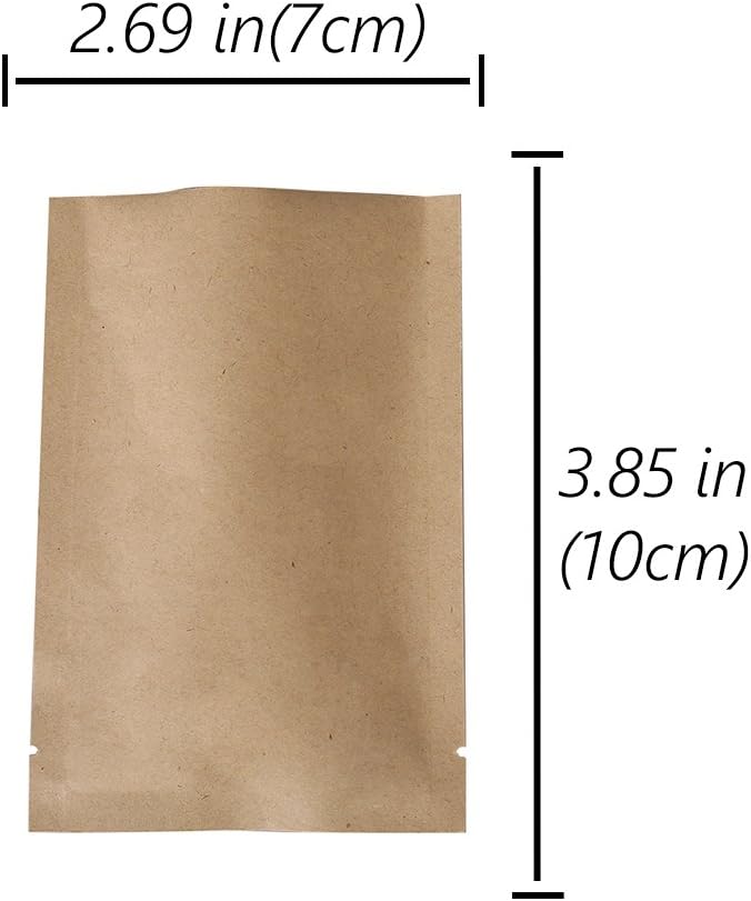 QQ Studio 100 PCS Metallic Mylar Foil Open Top Sealable Bags (7x10cm (2.7x3.9"), 100x Kraft)