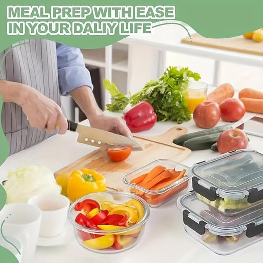 12pcs Glass Food Storage Containers with Lids, Meal Prep, Pantry Kitchen Storage Containers for Lunch, Leak Proof, Airtight Glass Lunch Bento Boxes for Microwave, Oven, Freezer And Dishwasher