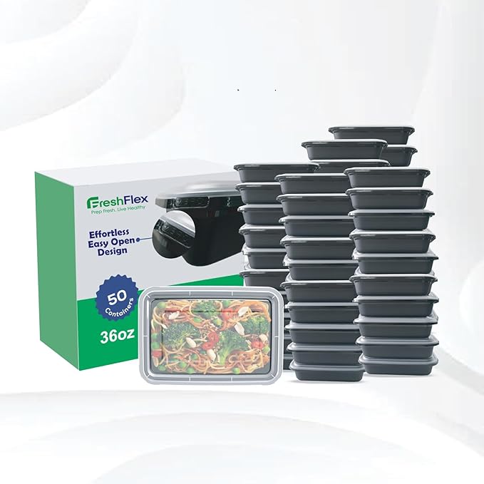 Meal Prep Made Effortless – 50-Pack 36 Oz Meal Prep Containers | Ultimate Storage Solution with Easy-Open Lid, Leakproof Seal, Microwave & Dishwasher Safe