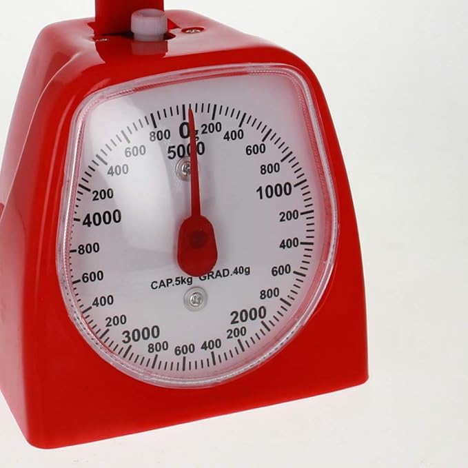 Utoolmart Mechanical Kitchen Scale - Diet Food Scale - with Pounds & Kilogram Measurements - Measuring Range 5000g Accuracy 5g with Tray Red
