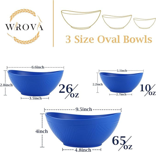 Salad Bowls Set of 6 with Textured Pattern,Unbreakable Wheat Straw Bowls for Cereal,Salad and Snack. Blue
