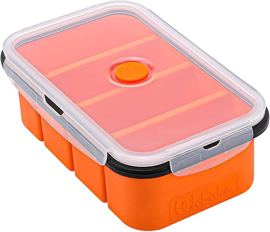 Webake Silicone Freezer Tray with Lid, Food Storage Container 1 Cup Portion, Ice Cube Tray for Soup Sauce Meal Prep, BPA Free - Orange