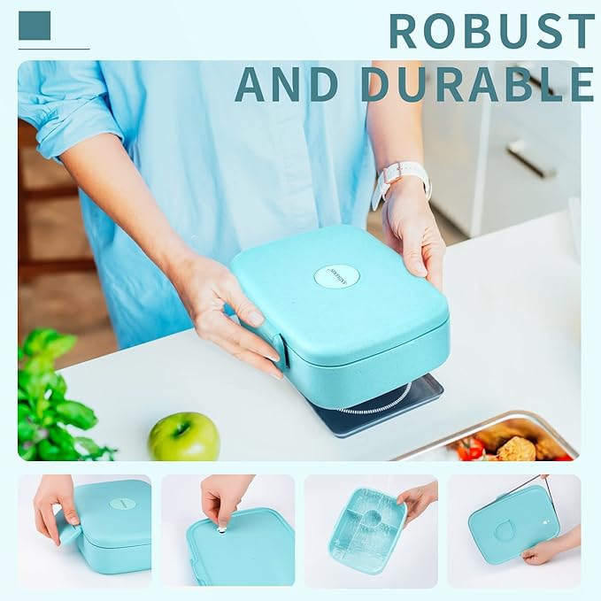 Bento Lunch Box with Kids/Adults, 5 Compartments Leakproof Lunch Container with Dressing Cup, Eco-Friendly Double Insulated Boxes, Dishwasher and Microwave Safe, BPA-Free (blue)