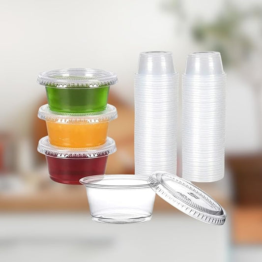 ASK WHOLESALE 2 oz Clear Disposable Plastic Portion Cups with Lids | Pack of 2500 Cups & 2500 Lids | Crystal Clear Design for Easy Identification - Convenient for Parties, Events, & On-the-Go Snacking