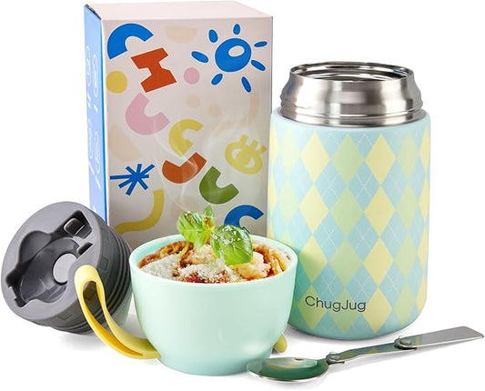 Thermo for Hot Food for Adults Kids | Wide Mouth, 26 oz Insulated Food Jar with Spoon, Leakproof Soup Thermo for School Office Travel, Thermal Steel Lunch Container Easy to Carry (Green)