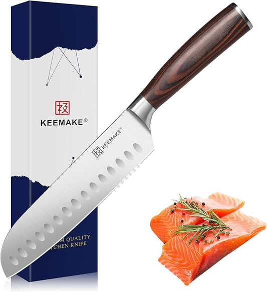KEEMAKE Santoku Knife 7 Inch - Ultra Sharp Kitchen Knife with High Carbon Stainless Steel Blade Japanese knife, Santoku Chef Knife with Ergonomic Pakkawood Handle and Gift Box Included