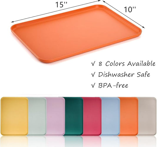 Lyellfe 8 Pack Fast Food Serving Tray, 15 by 10-Inch Wheat Straw Cafeteria Tray, Colorful Restaurant Serving Trays, Rectangular Serving Platter for Party, Home, School, Restaurant