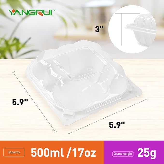 YANGRUI To Go Containers, Reusable Anti-Fog Shrink Wrap 55 Pack 6 Inch 15 OZ White Plastic Burger Boxes BPA Free Microwave Freezer Safe Hinged Clamshell Take Out Container